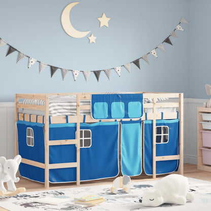 Kids' Loft Bed with Curtains without Mattress Blue 90x190 cm Single