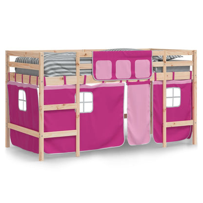 Kids' Loft Bed with Curtains Pink 90x190cm Solid Wood Pine