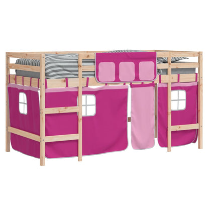 Kids' Loft Bed with Curtains Pink 90x190cm Solid Wood Pine