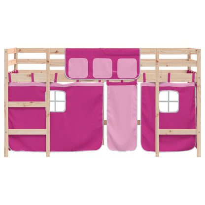 Kids' Loft Bed with Curtains Pink 90x190cm Solid Wood Pine