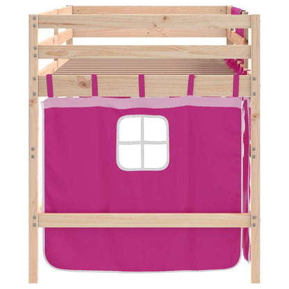 Kids' Loft Bed with Curtains Pink 90x190cm Solid Wood Pine