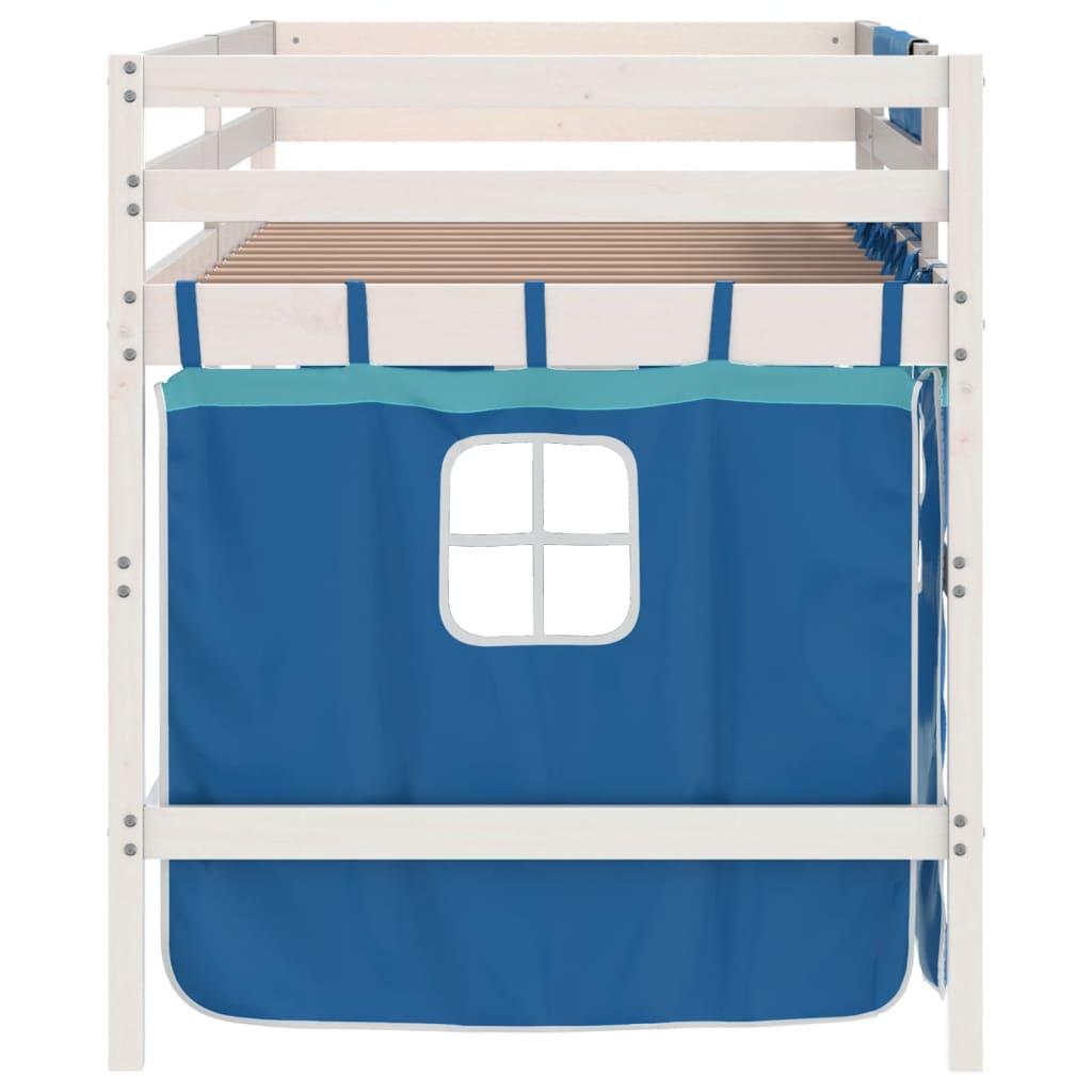 Kids' Loft Bed with Curtains Blue 90x190cm Solid Wood Pine