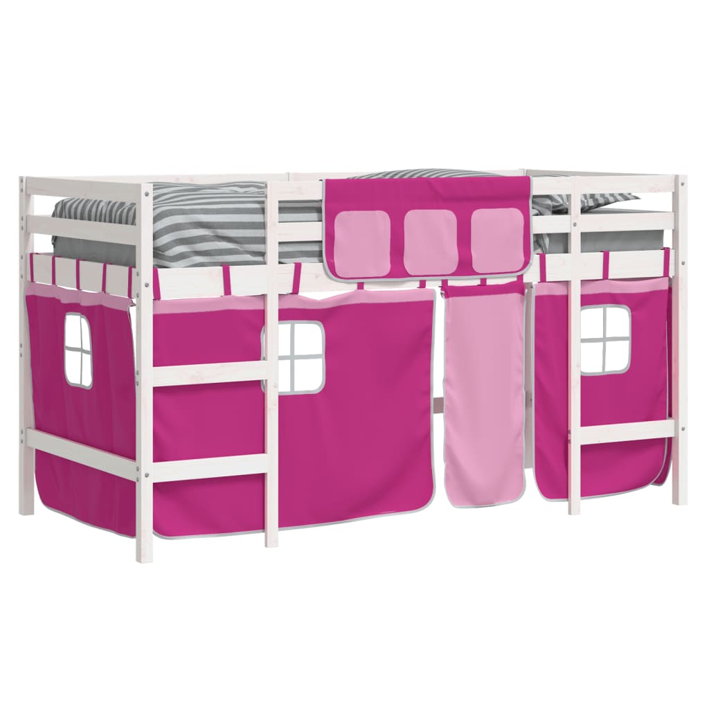 Kids' Loft Bed with Curtains Pink 90x190cm Solid Wood Pine