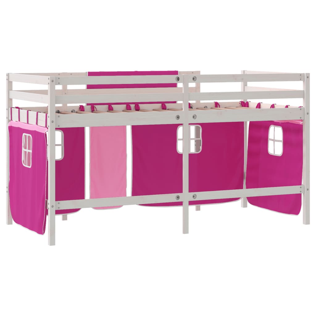 Kids' Loft Bed with Curtains Pink 90x190cm Solid Wood Pine