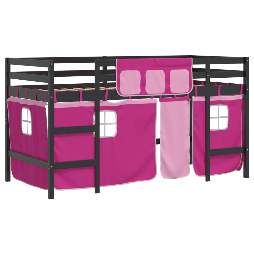 Kids' Loft Bed with Curtains Pink 90x190cm Solid Wood Pine