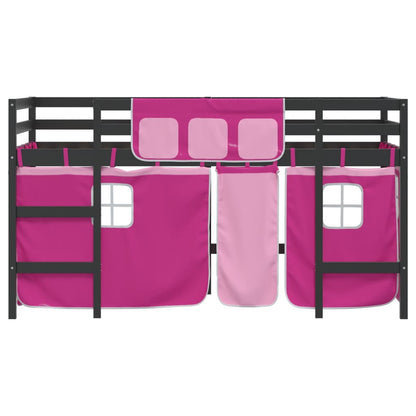 Kids' Loft Bed with Curtains Pink 90x190cm Solid Wood Pine