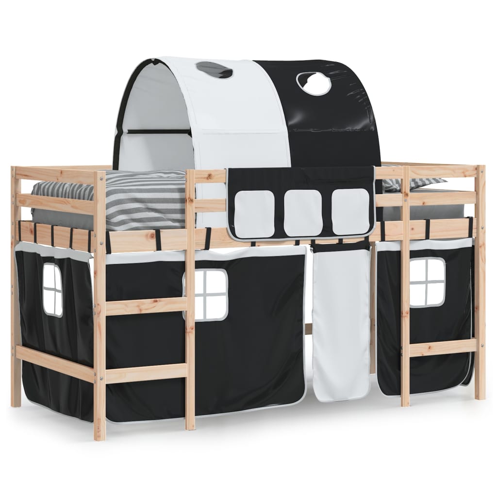 Kids' Loft Bed with Tunnel White&Black 80x200cm Solid Wood Pine