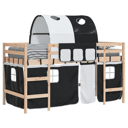 Kids' Loft Bed with Tunnel White&Black 80x200cm Solid Wood Pine