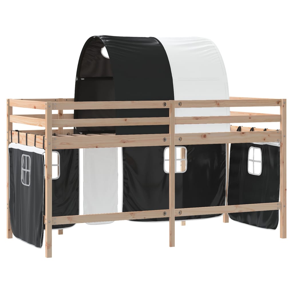 Kids' Loft Bed with Tunnel White&Black 80x200cm Solid Wood Pine