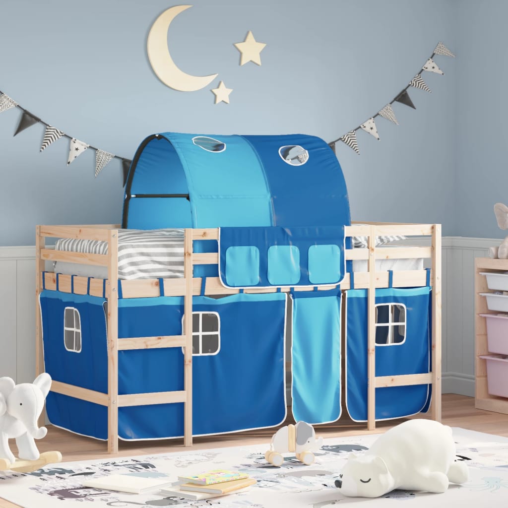 Kids' Loft Bed with Tunnel Blue 80x200cm Solid Wood Pine