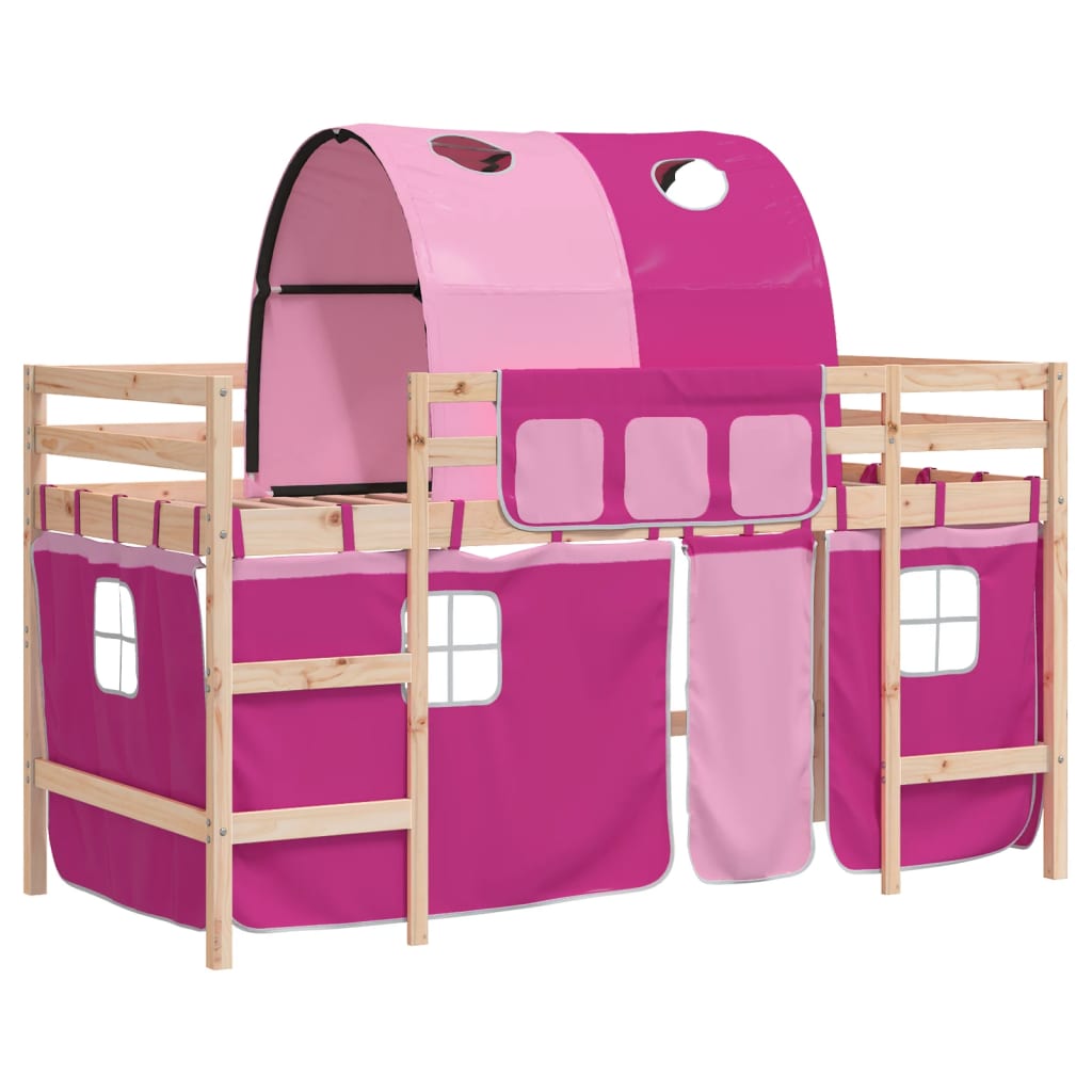 Kids' Loft Bed with Tunnel Pink 80x200cm Solid Wood Pine