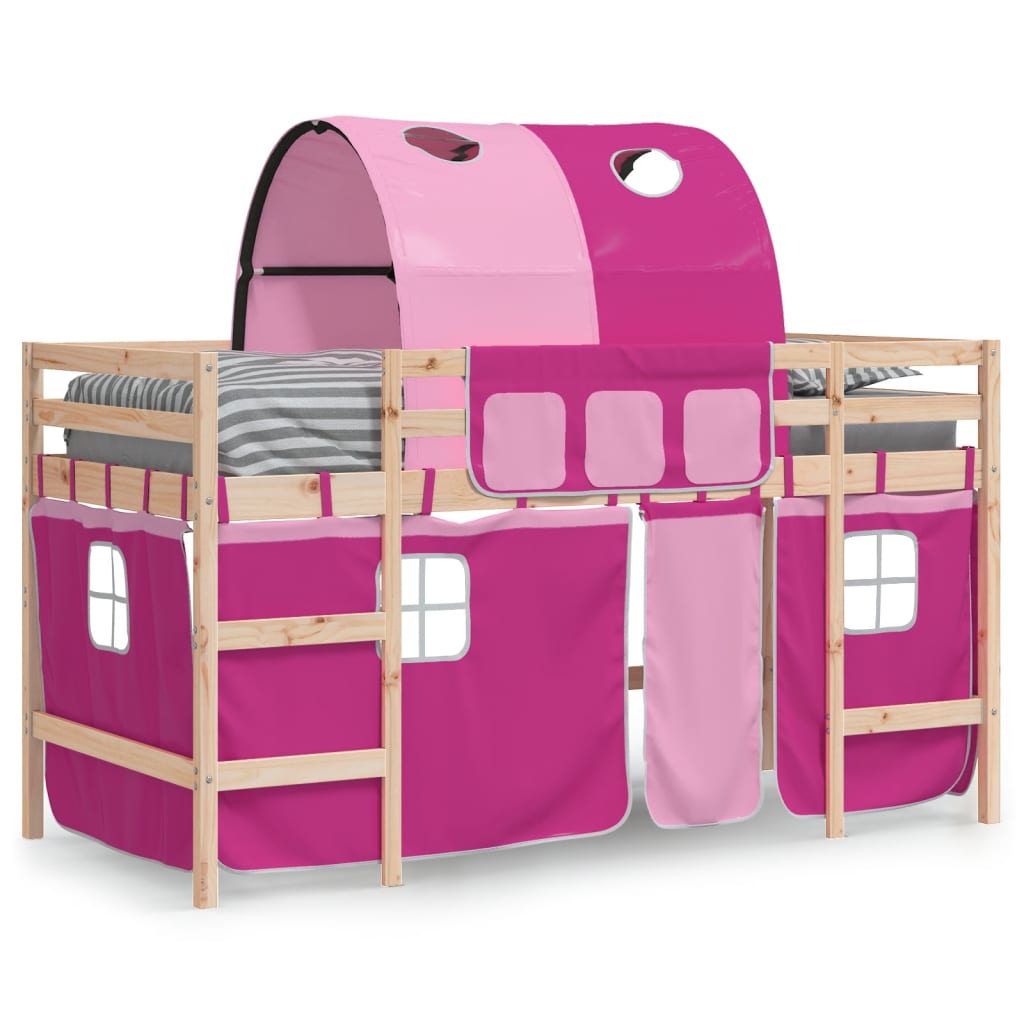 Kids' Loft Bed with Tunnel Pink 80x200cm Solid Wood Pine