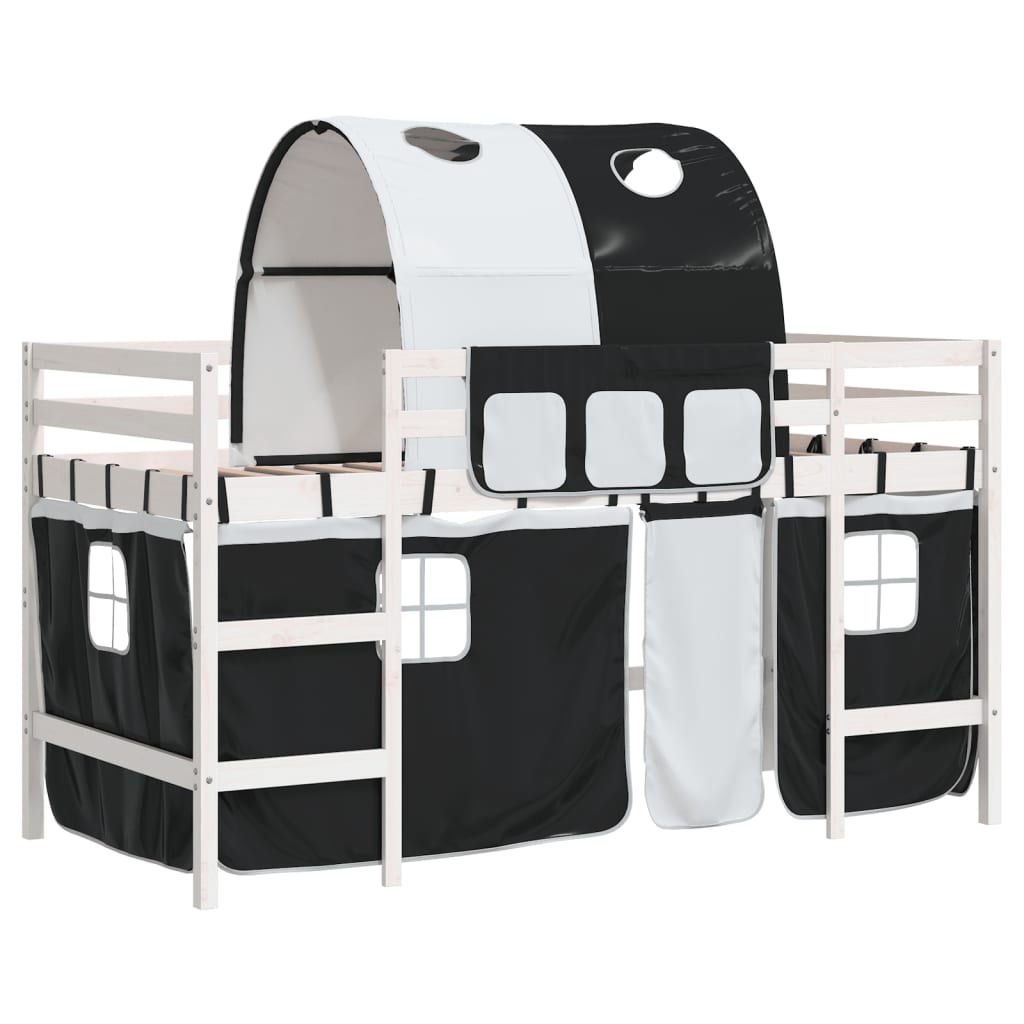 Kids' Loft Bed with Tunnel White&Black 80x200cm Solid Wood Pine