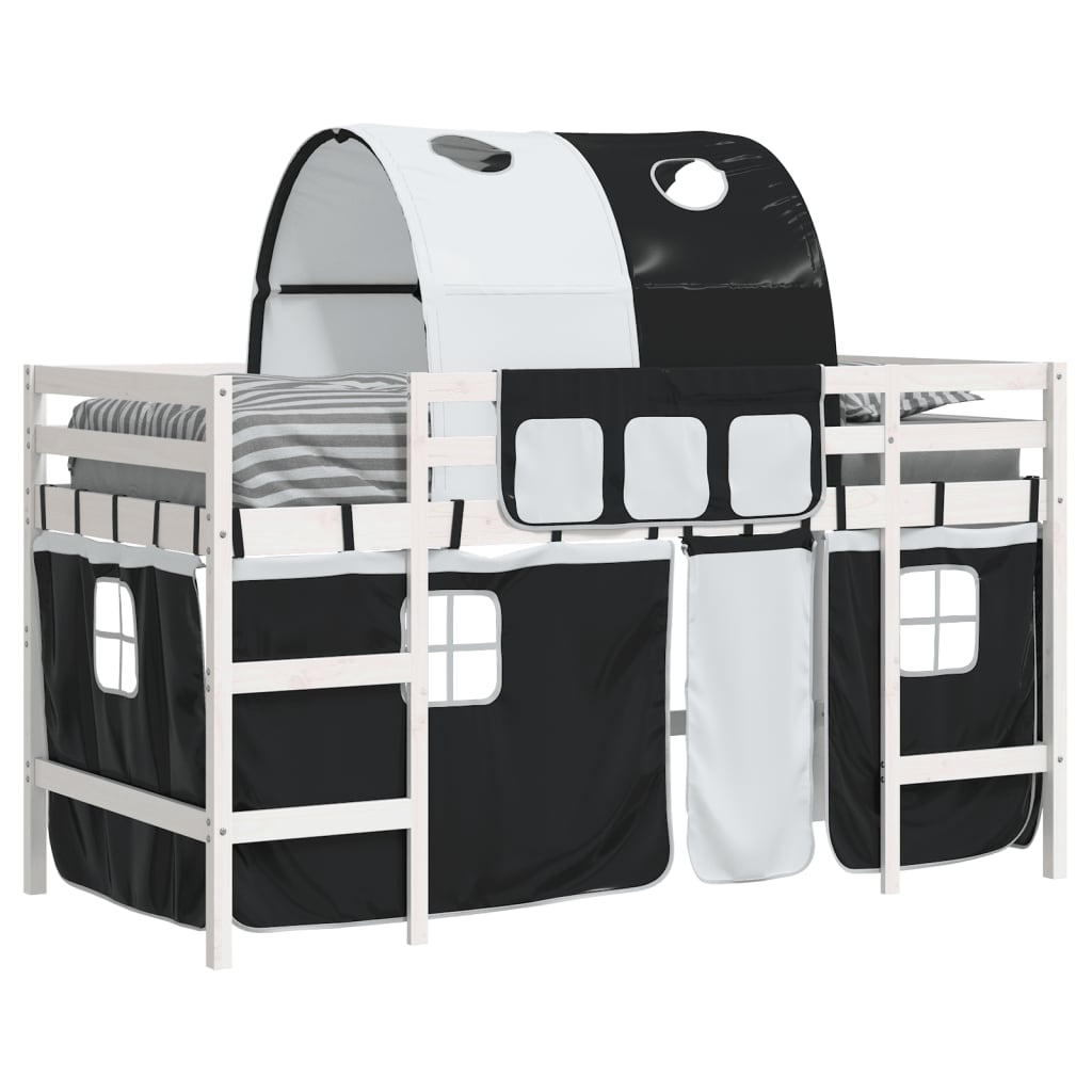 Kids' Loft Bed with Tunnel White&Black 80x200cm Solid Wood Pine