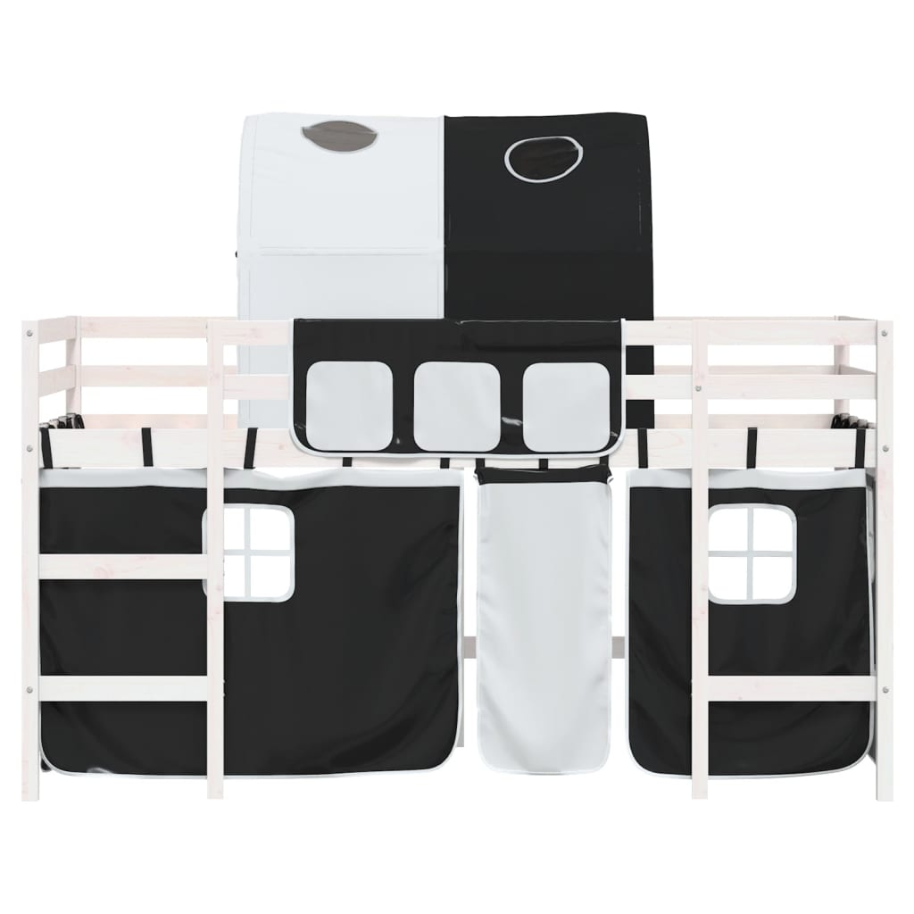 Kids' Loft Bed with Tunnel White&Black 80x200cm Solid Wood Pine