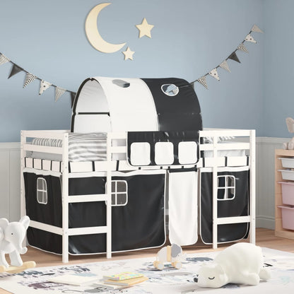 Kids' Loft Bed with Tunnel White&Black 80x200cm Solid Wood Pine