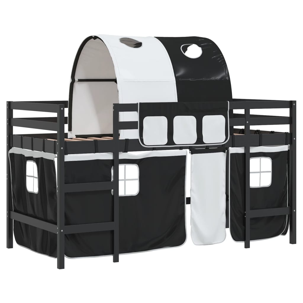 Kids' Loft Bed with Tunnel White&Black 80x200cm Solid Wood Pine