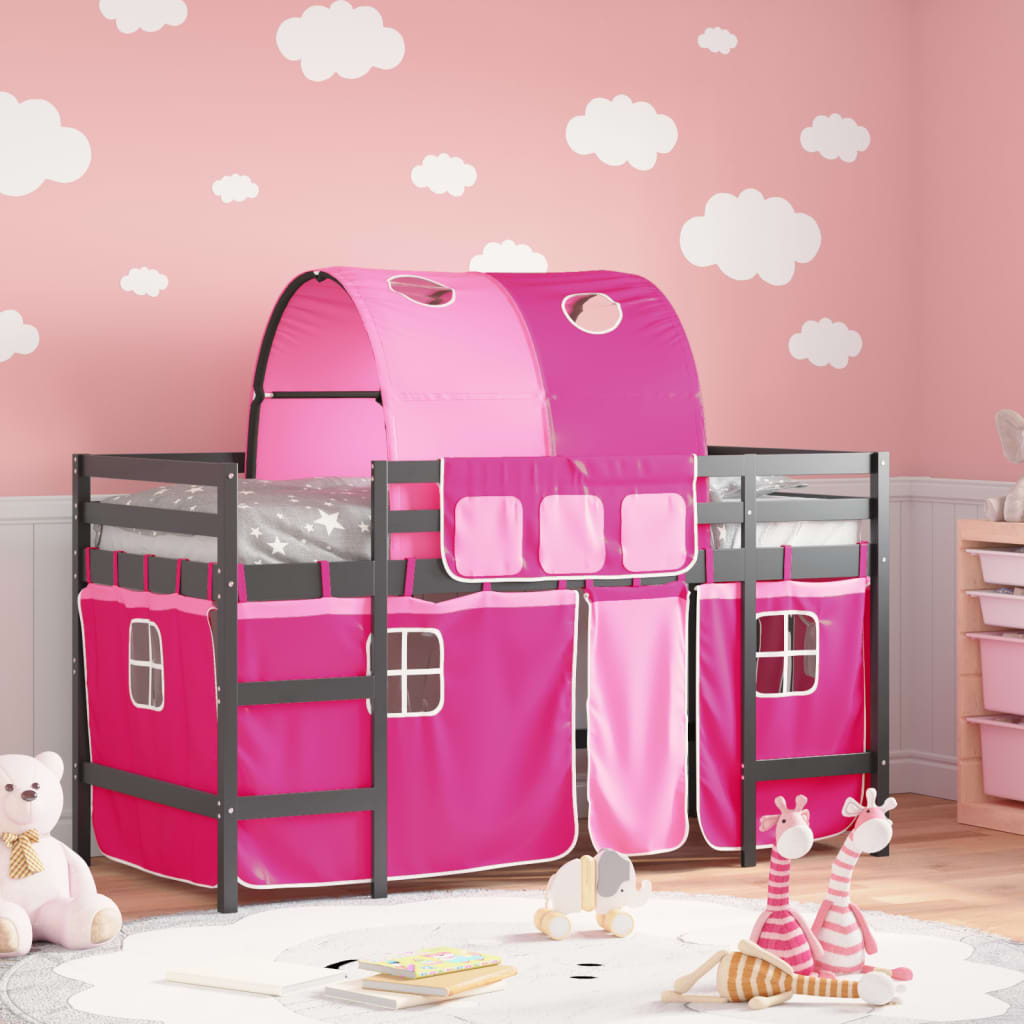 Kids' Loft Bed with Tunnel Pink 80x200cm Solid Wood Pine