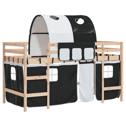 Kids' Loft Bed with Tunnel White&Black 90x200cm Solid Wood Pine