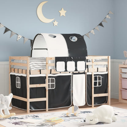 Kids' Loft Bed with Tunnel White&Black 90x200cm Solid Wood Pine