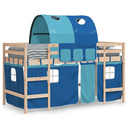 Kids' Loft Bed with Tunnel Blue 90x200cm Solid Wood Pine