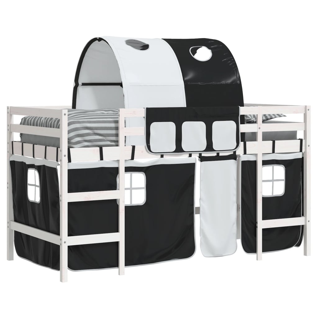 Kids' Loft Bed with Tunnel White&Black 90x200cm Solid Wood Pine