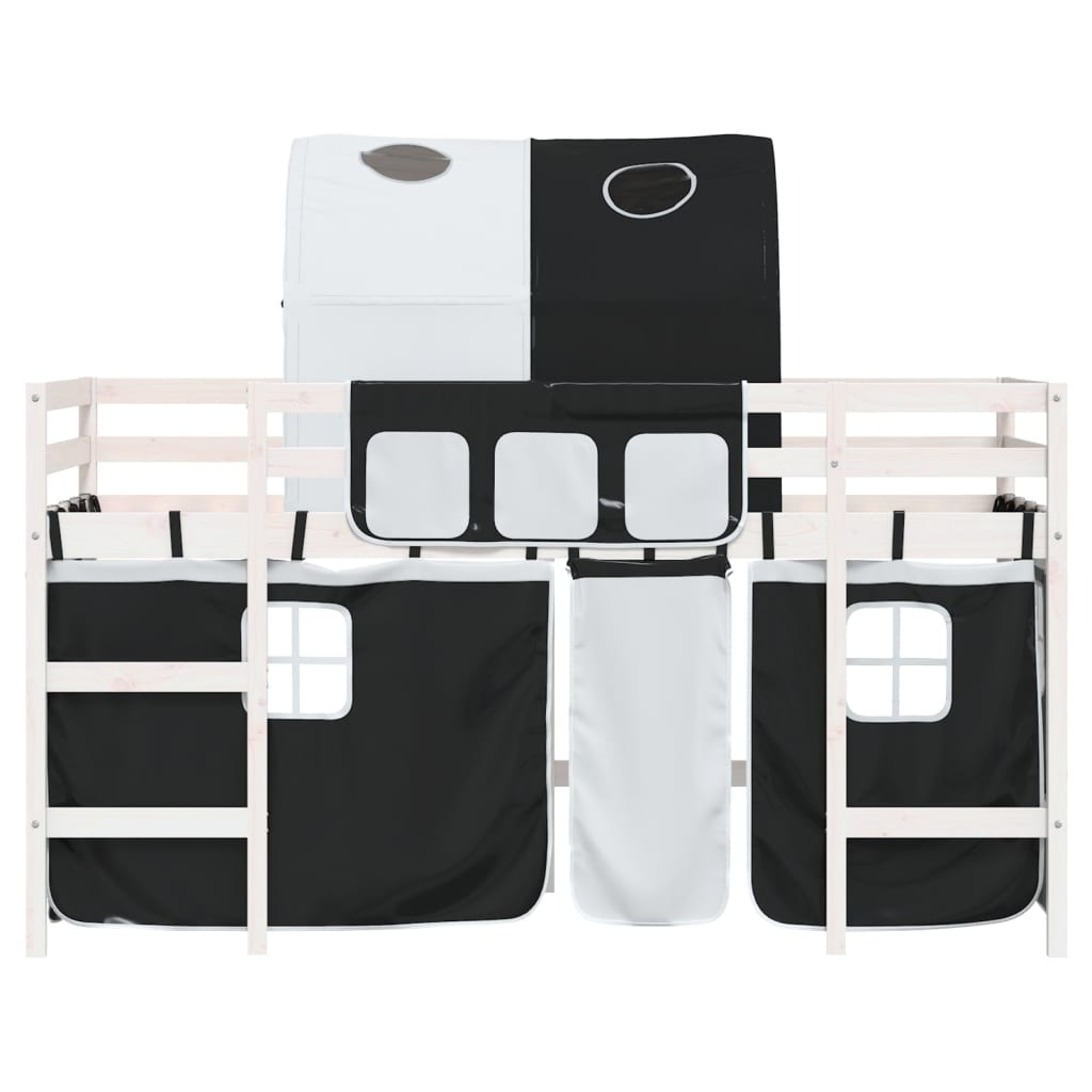 Kids' Loft Bed with Tunnel White&Black 90x200cm Solid Wood Pine