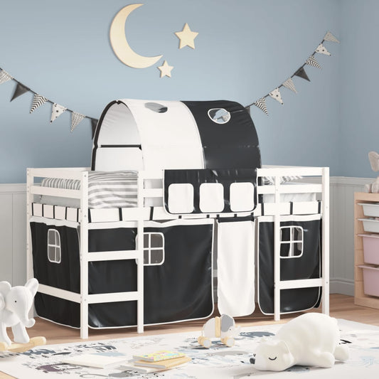 Kids' Loft Bed with Tunnel White&Black 90x200cm Solid Wood Pine