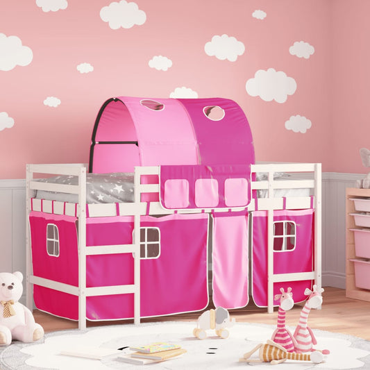 Kids' Loft Bed with Tunnel Pink 90x200cm Solid Wood Pine