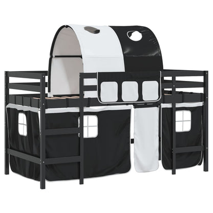 Kids' Loft Bed with Tunnel White&Black 90x200cm Solid Wood Pine