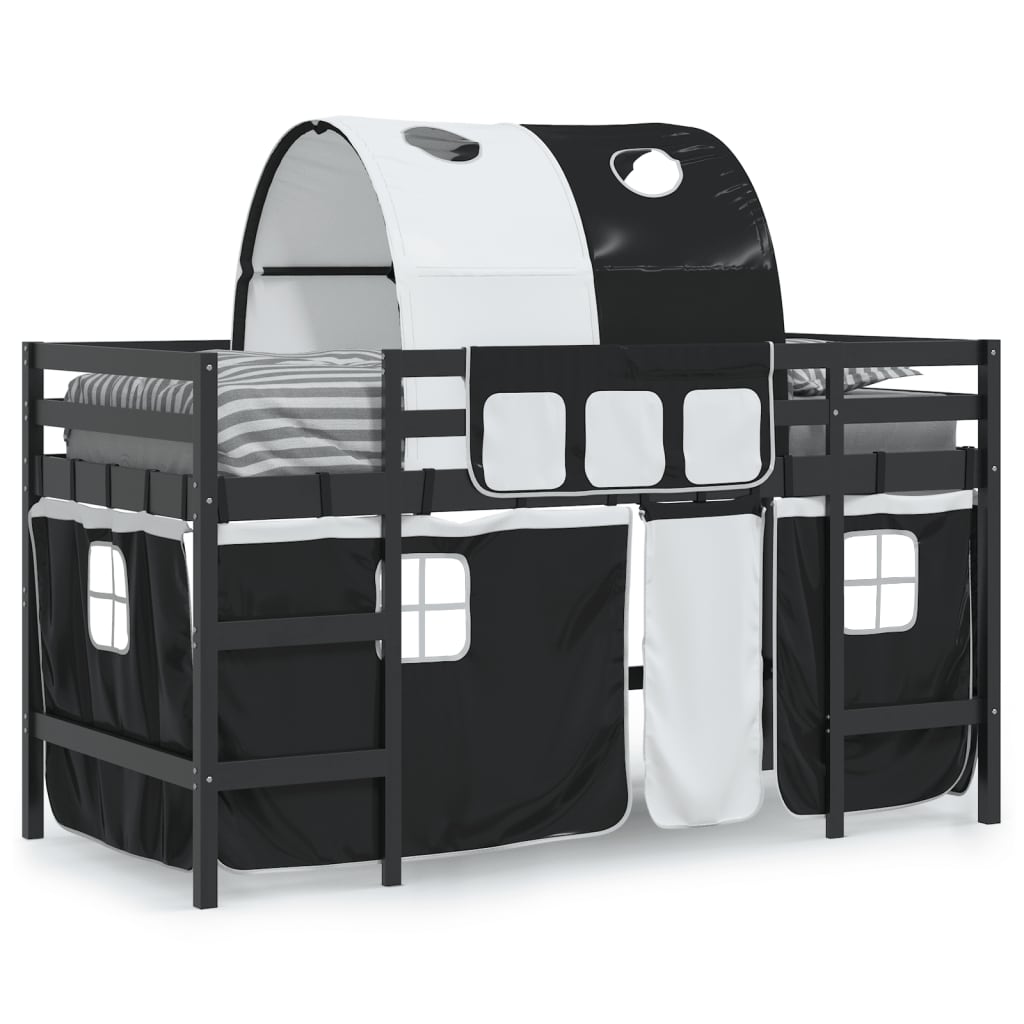 Kids' Loft Bed with Tunnel White&Black 90x200cm Solid Wood Pine