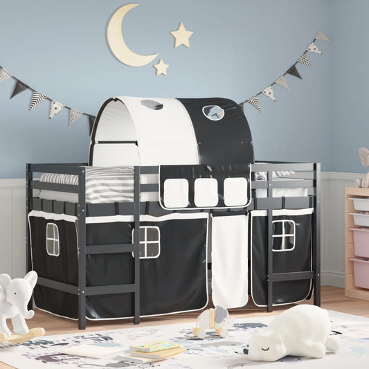 Kids' Loft Bed with Tunnel White&Black 90x200cm Solid Wood Pine