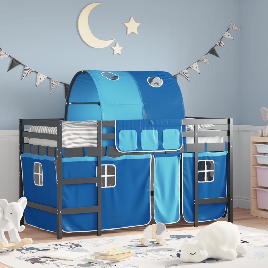 Kids' Loft Bed with Tunnel Blue 90x200cm Solid Wood Pine