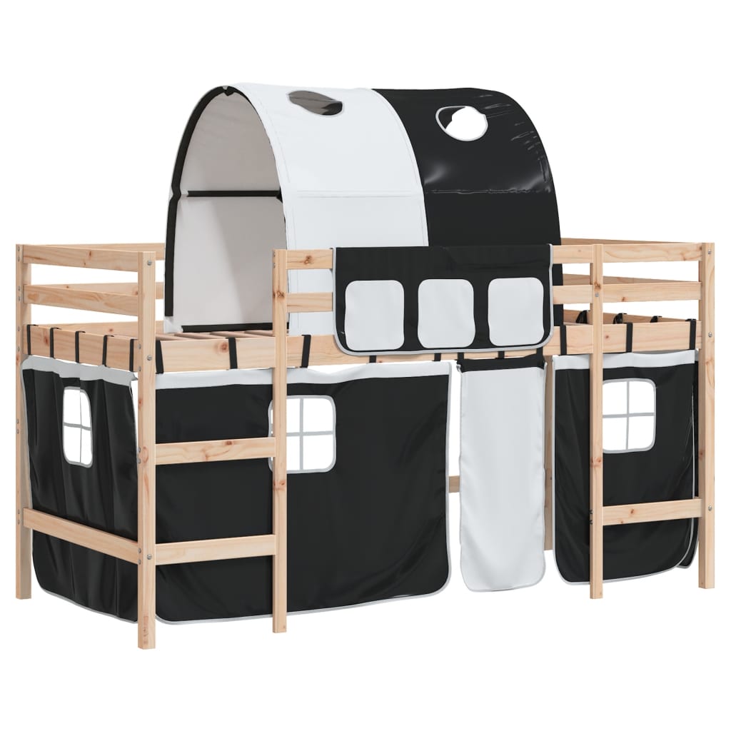 Kids' Loft Bed with Tunnel without Mattress White&Black 90x190 cm Single