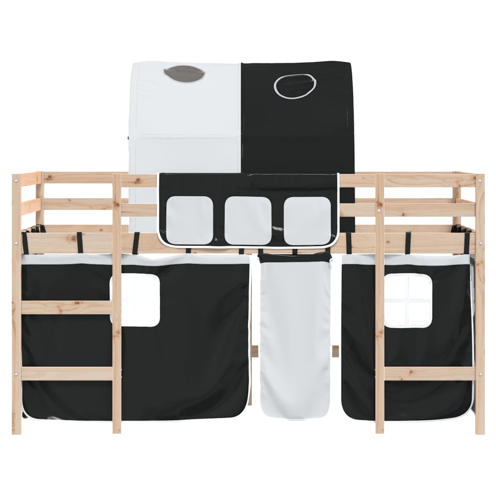 Kids' Loft Bed with Tunnel without Mattress White&Black 90x190 cm Single