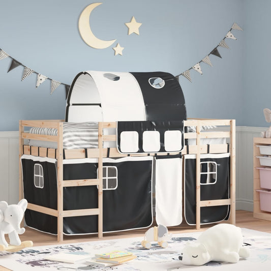 Kids' Loft Bed with Tunnel without Mattress White&Black 90x190 cm Single