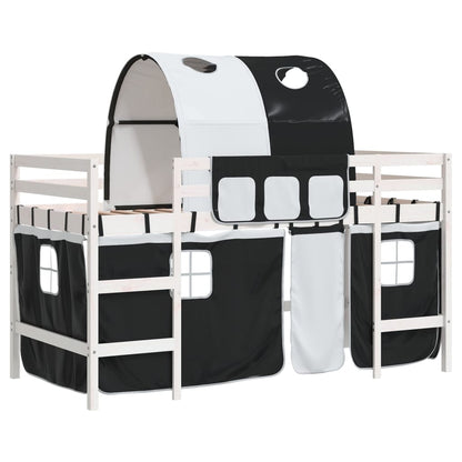 Kids' Loft Bed with Tunnel White&Black 90x190cm Solid Wood Pine