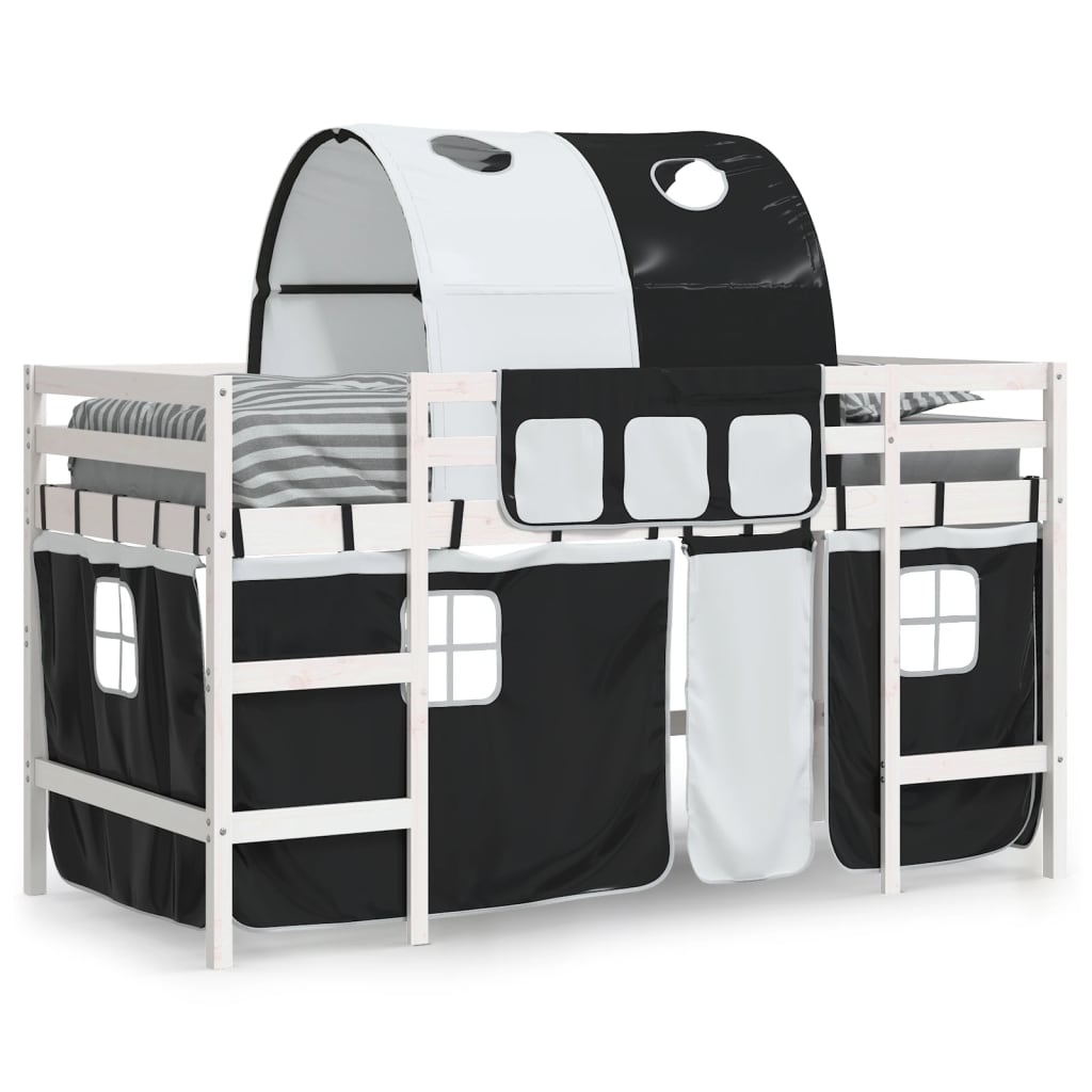 Kids' Loft Bed with Tunnel White&Black 90x190cm Solid Wood Pine