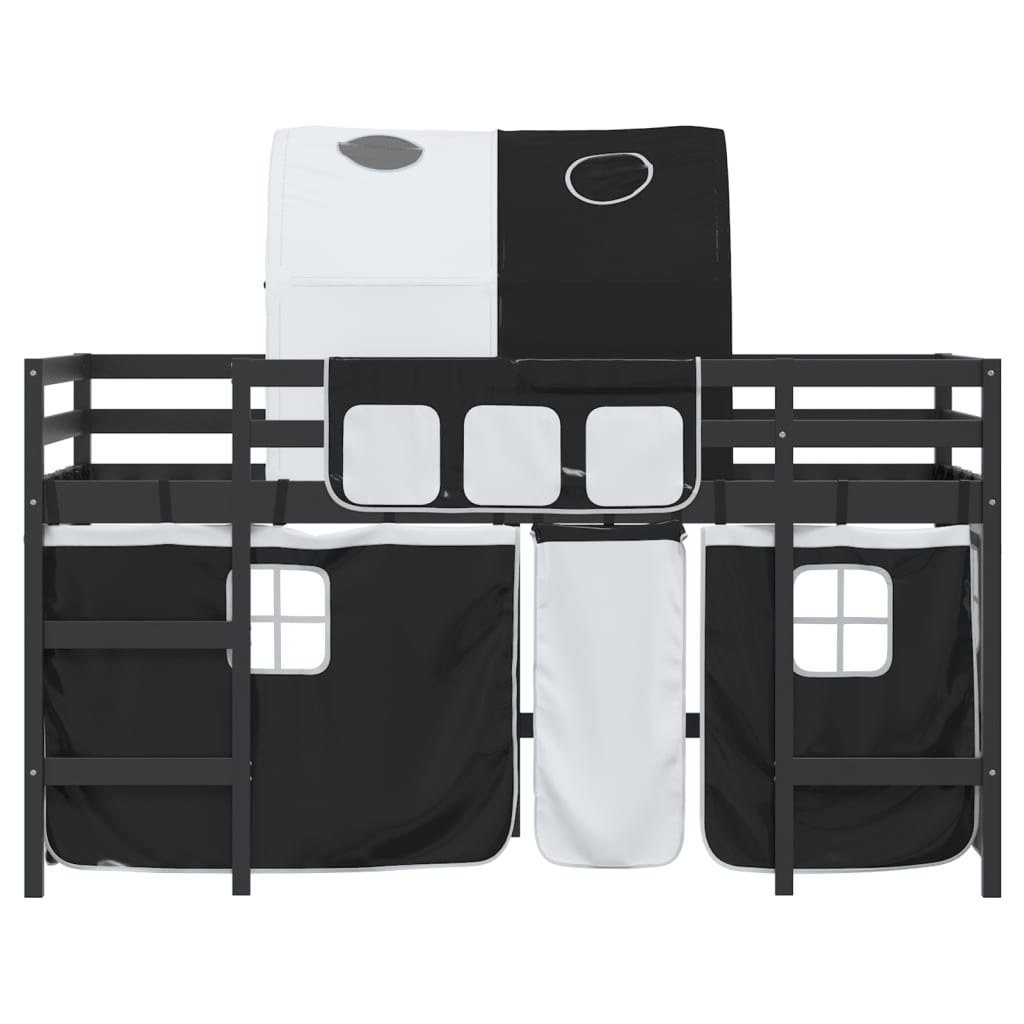 Kids' Loft Bed with Tunnel without Mattress White&Black 90x190cm