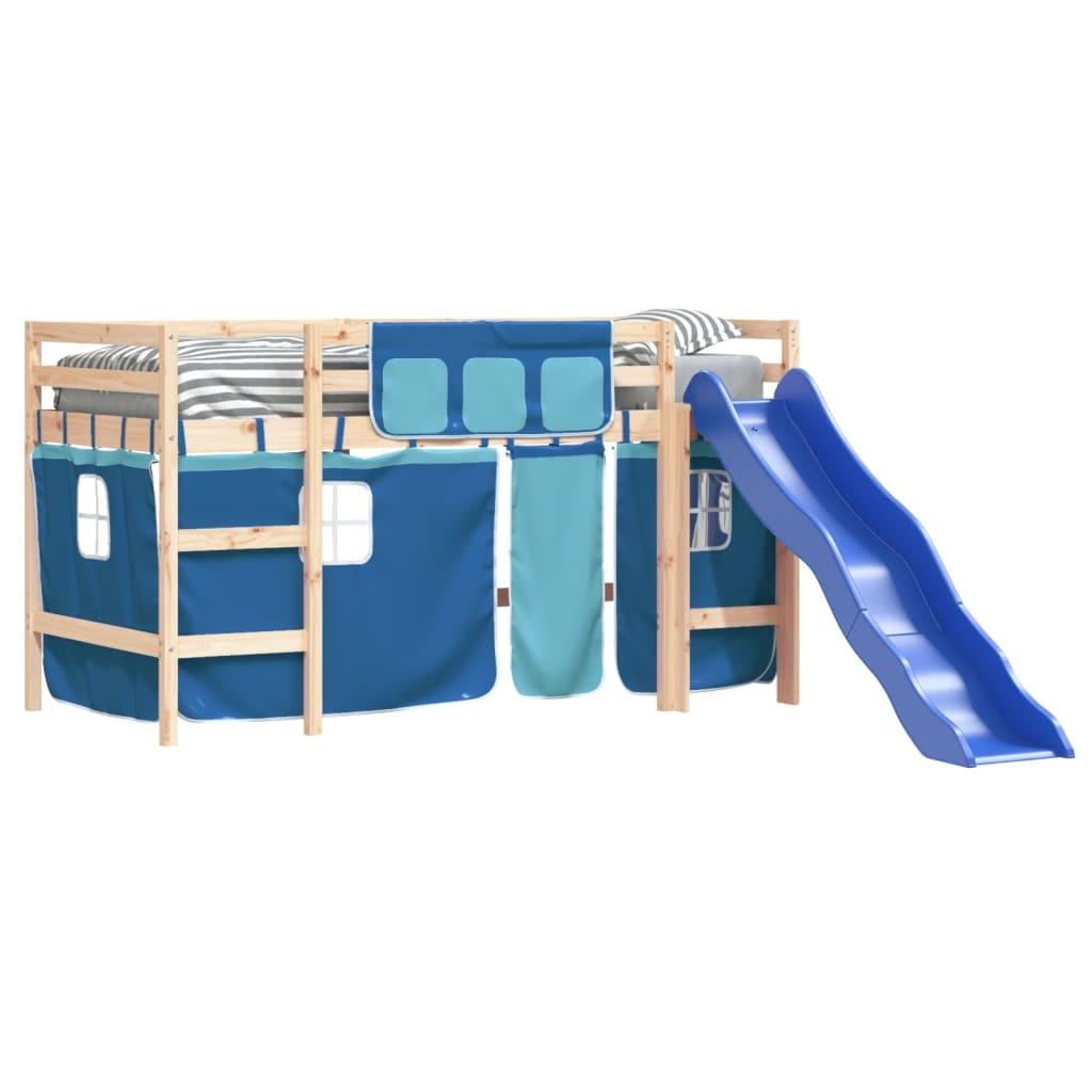 Kids' Loft Bed with Curtains without Mattress Blue 80x200 cm