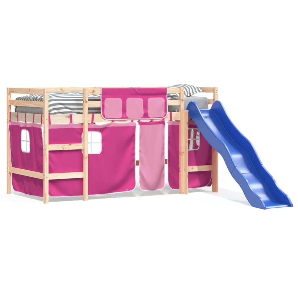 Kids' Loft Bed with Curtains Pink 80x200 cm Solid Wood Pine