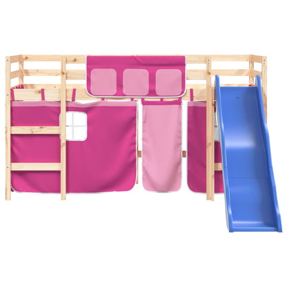 Kids' Loft Bed with Curtains Pink 80x200 cm Solid Wood Pine