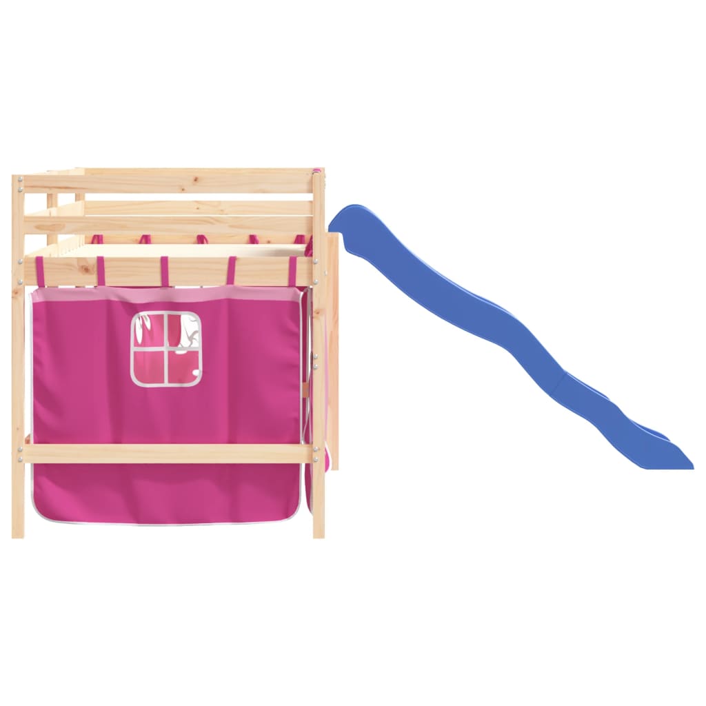 Kids' Loft Bed with Curtains Pink 80x200 cm Solid Wood Pine