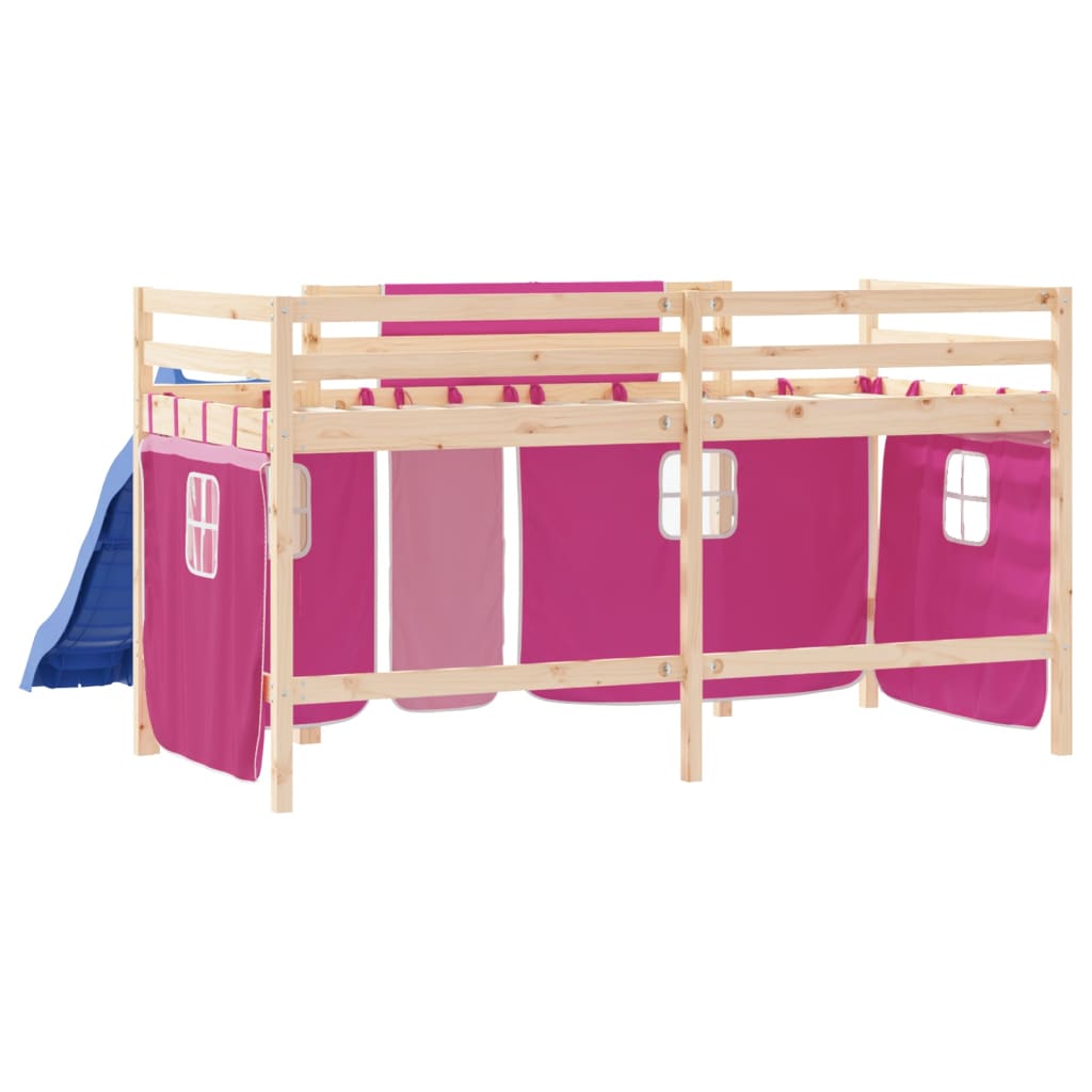 Kids' Loft Bed with Curtains Pink 80x200 cm Solid Wood Pine