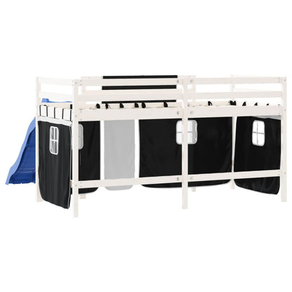 Kids' Loft Bed with Curtains without Mattress White&Black 80x200 cm