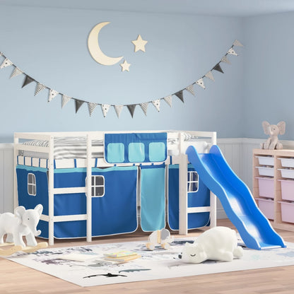 Kids' Loft Bed with Curtains Blue 80x200 cm Solid Wood Pine