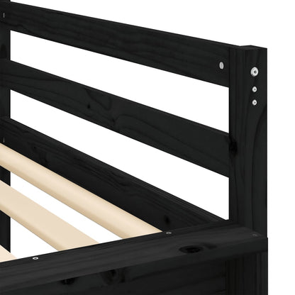 Kids' Loft Bed with Curtains White&Black 80x200cm Solid Wood Pine