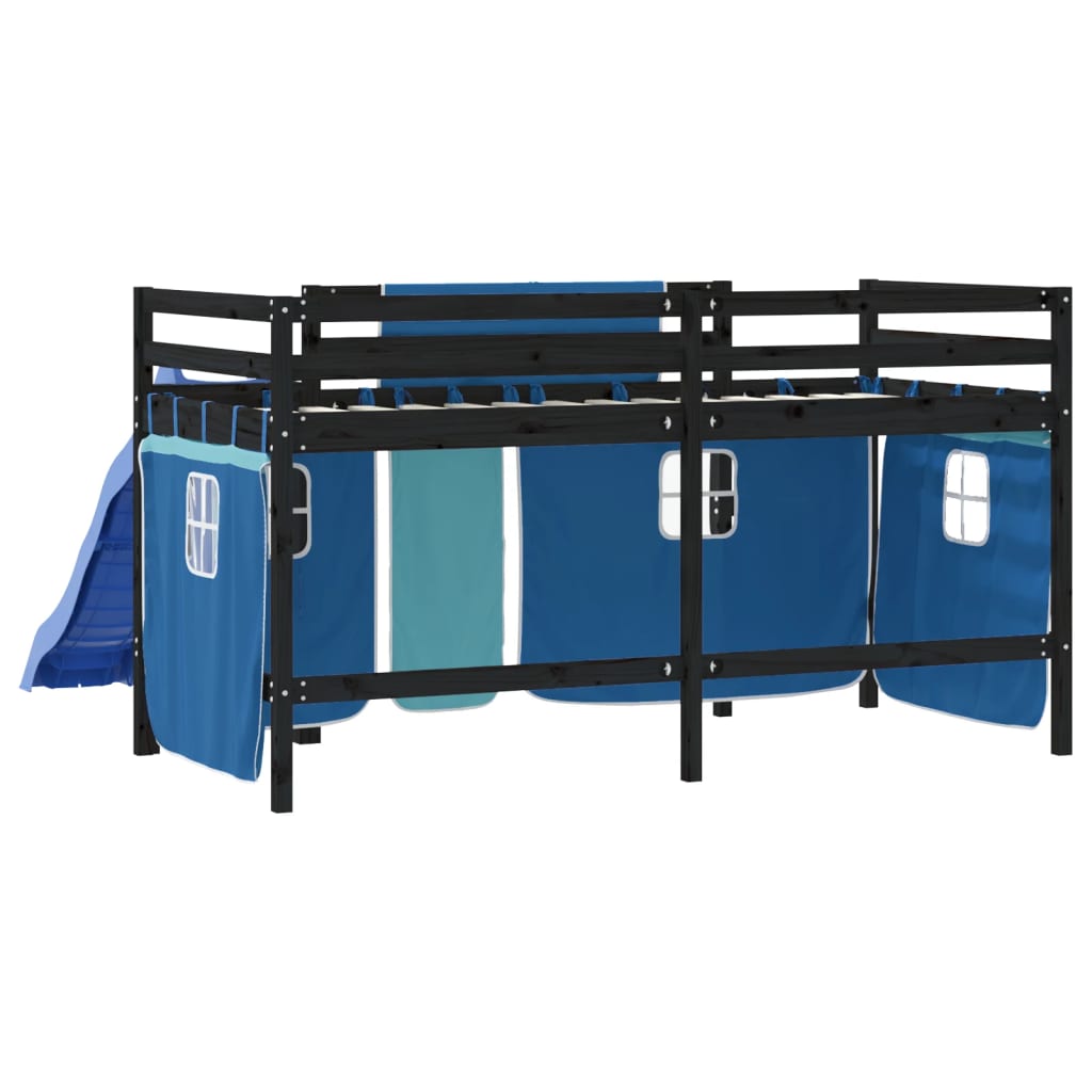 Kids' Loft Bed with Curtains Blue 80x200 cm Solid Wood Pine