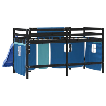 Kids' Loft Bed with Curtains Blue 80x200 cm Solid Wood Pine