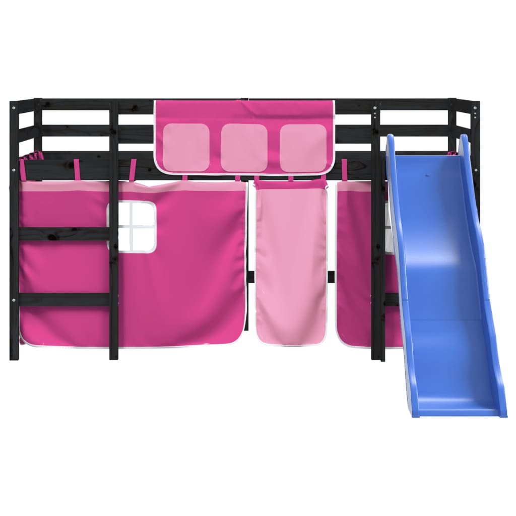 Kids' Loft Bed with Curtains Pink 80x200 cm Solid Wood Pine